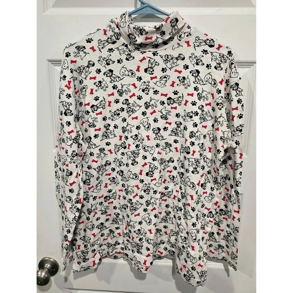 Disney 101 Dalmatians Top Womens Large White Cotton Vintage Mock Neck 90s Y2K